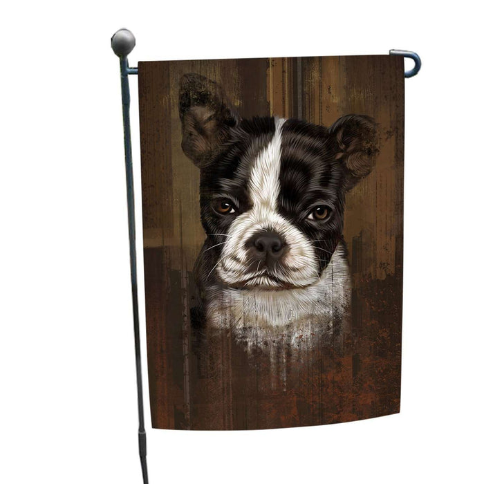 Rustic Boston Terrier Puppy Garden Flag GFLG48303