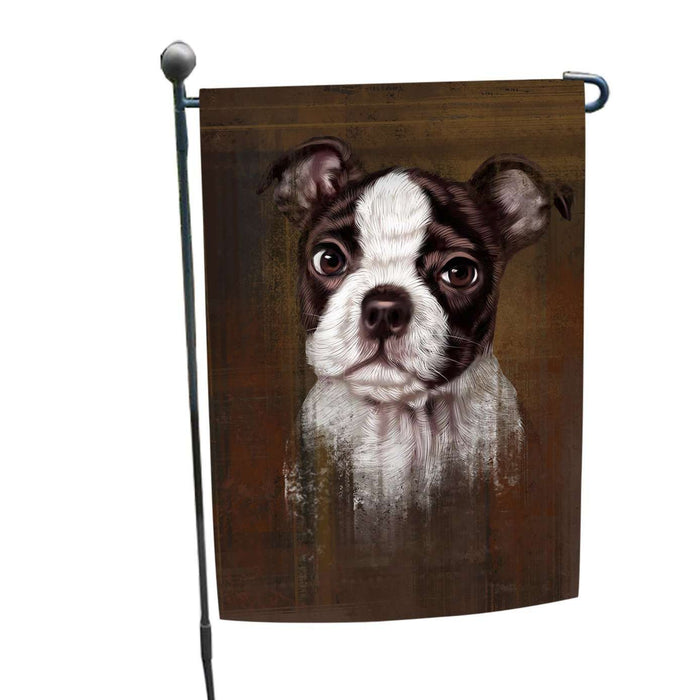 Rustic Boston Terrier Puppy Garden Flag GFLG48304