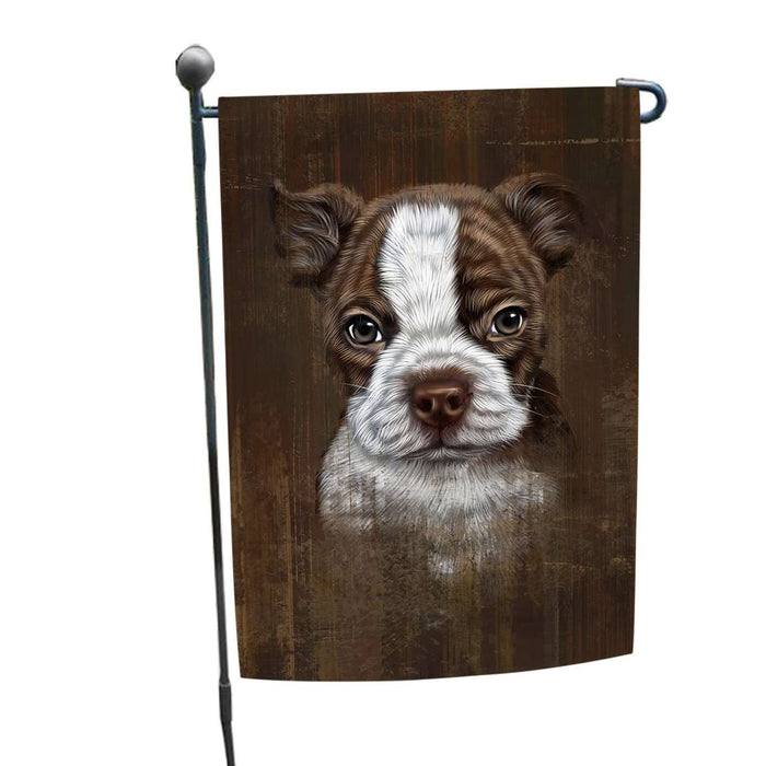 Rustic Boston Terrier Puppy Garden Flag GFLG48305