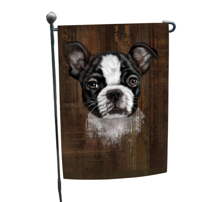 Rustic Boston Terrier Puppy Garden Flag GFLG48306