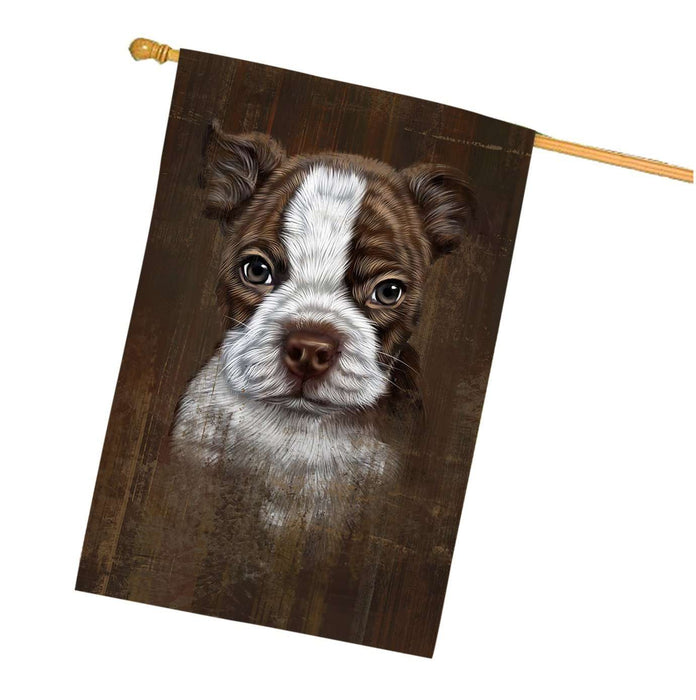 Rustic Boston Terrier Puppy House Flag FLG48360