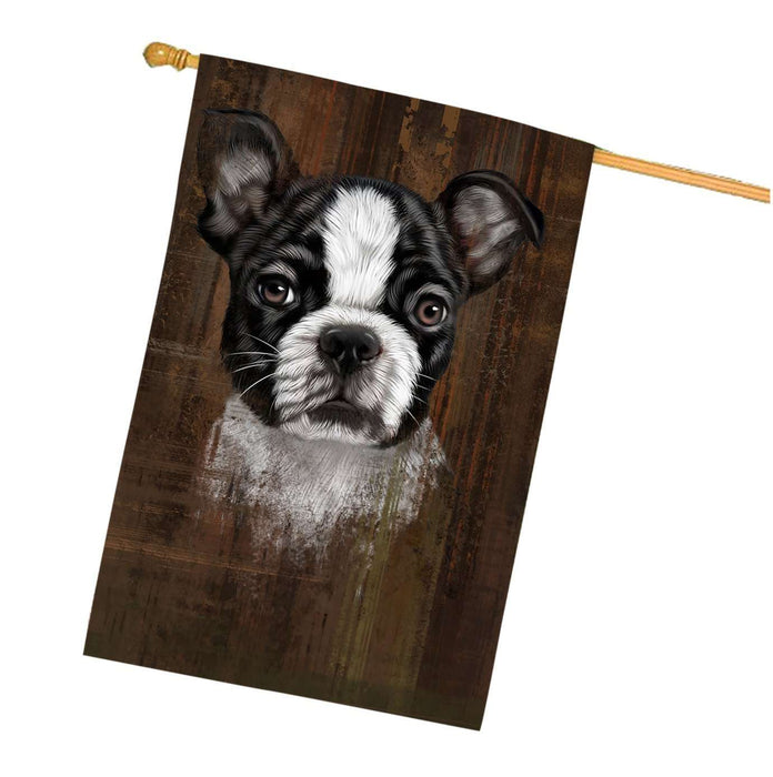 Rustic Boston Terrier Puppy House Flag FLG48361