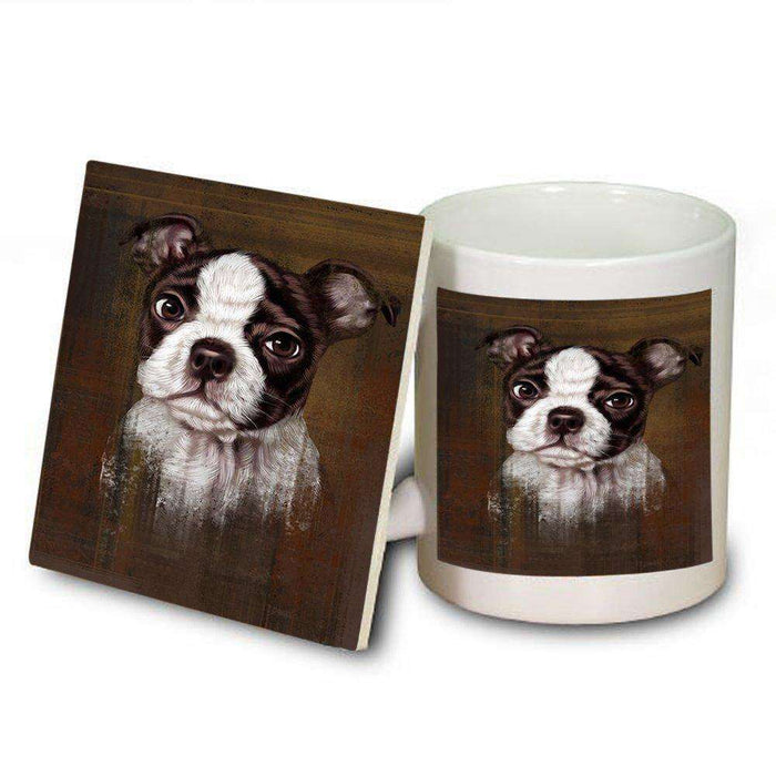 Rustic Boston Terrier Puppy Mug and Coaster Set MUC48203