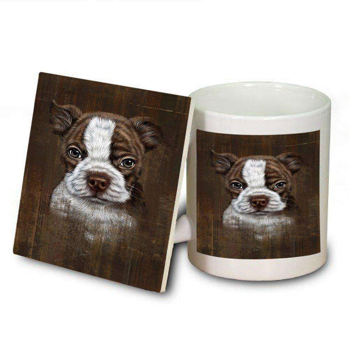 Rustic Boston Terrier Puppy Mug and Coaster Set MUC48204
