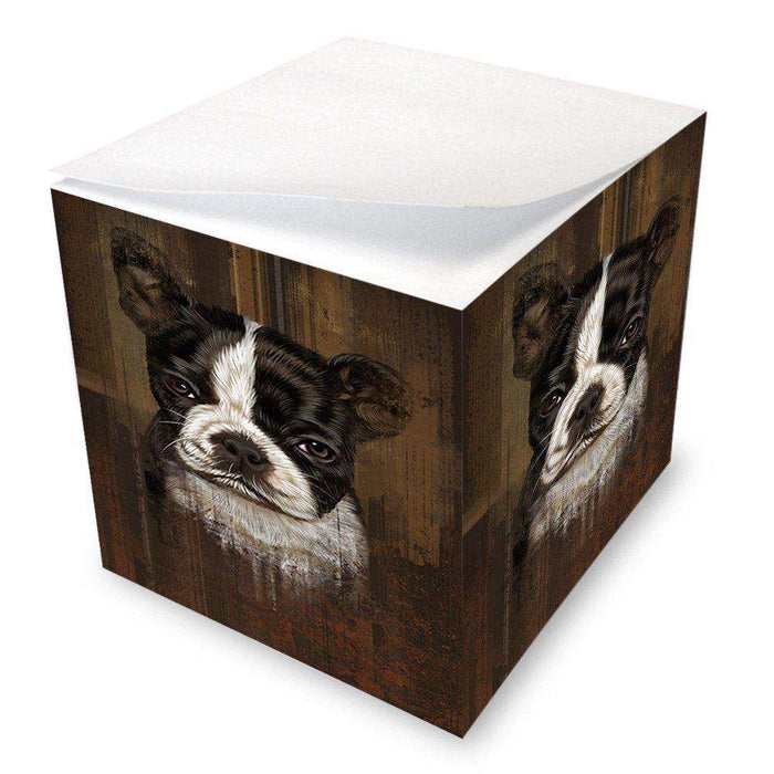 Rustic Boston Terrier Puppy Note Cube NOC48210