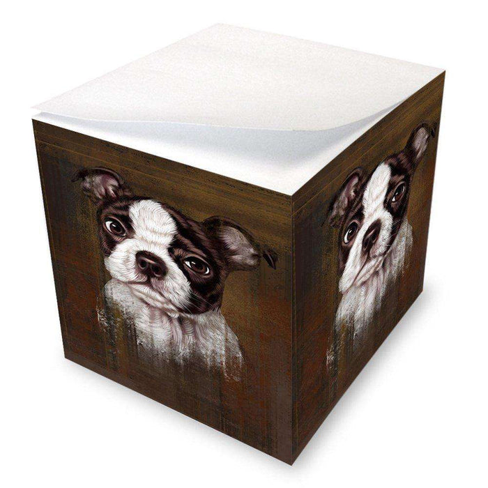 Rustic Boston Terrier Puppy Note Cube NOC48211