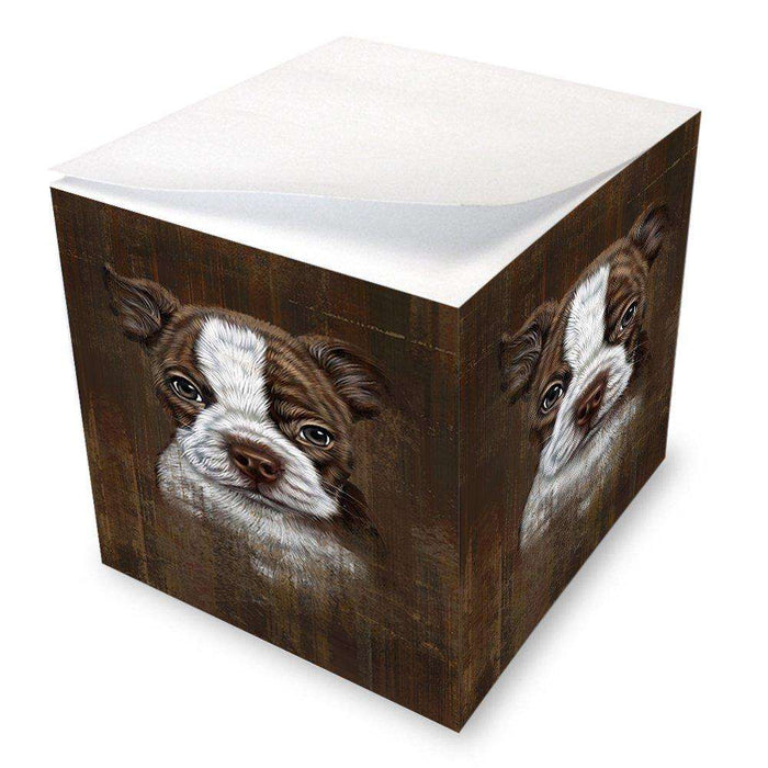 Rustic Boston Terrier Puppy Note Cube NOC48212