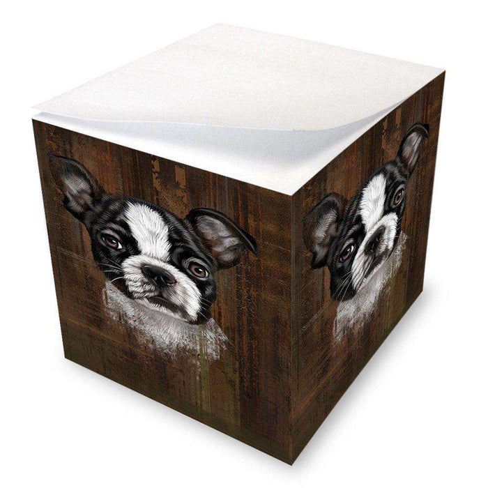 Rustic Boston Terrier Puppy Note Cube NOC48213