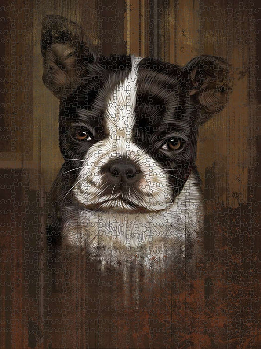 Rustic Boston Terrier Puppy Puzzle with Photo Tin PUZL48483