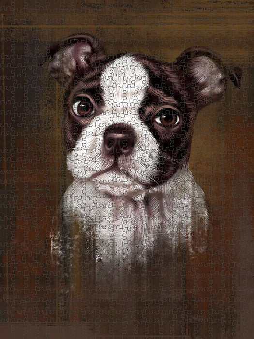Rustic Boston Terrier Puppy Puzzle with Photo Tin PUZL48486