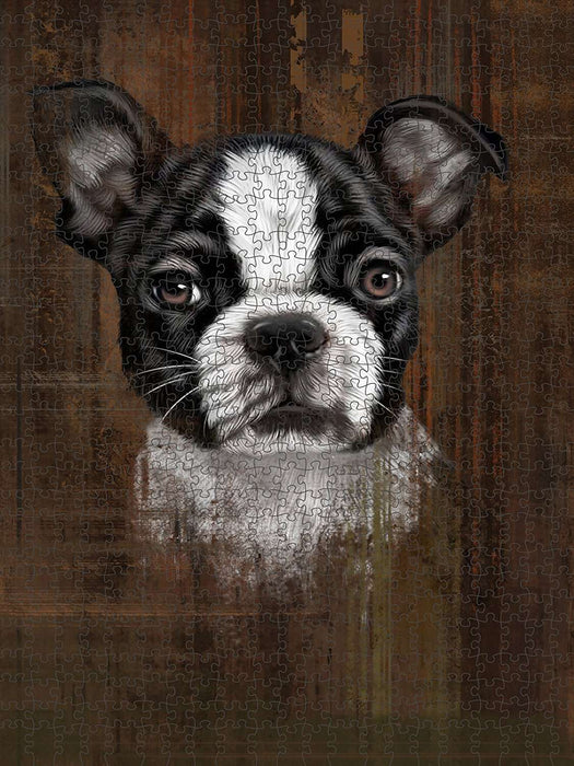 Rustic Boston Terrier Puppy Puzzle with Photo Tin PUZL48492