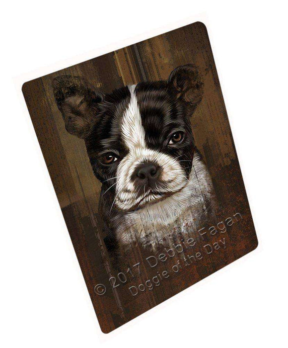 Rustic Boston Terrier Puppy Tempered Cutting Board C48645
