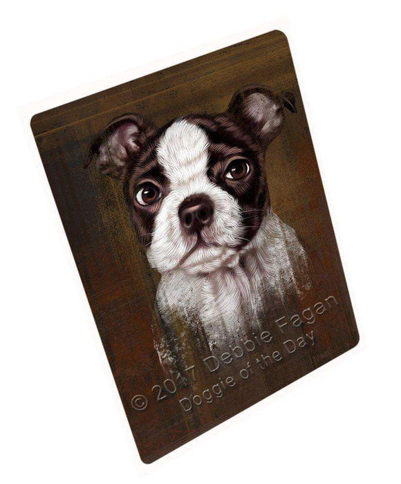 Rustic Boston Terrier Puppy Tempered Cutting Board C48648