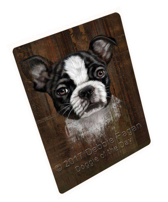 Rustic Boston Terrier Puppy Tempered Cutting Board C48654