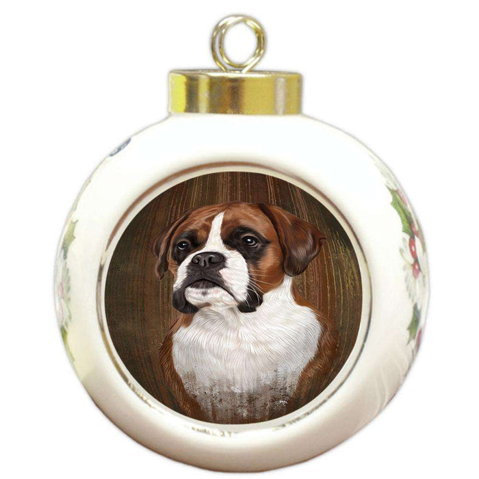 Rustic Boxer Dog Round Ball Christmas Ornament RBPOR50348