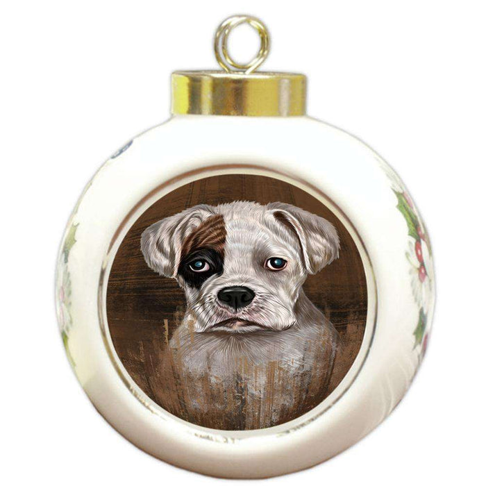 Rustic Boxer Dog Round Ball Christmas Ornament RBPOR50349