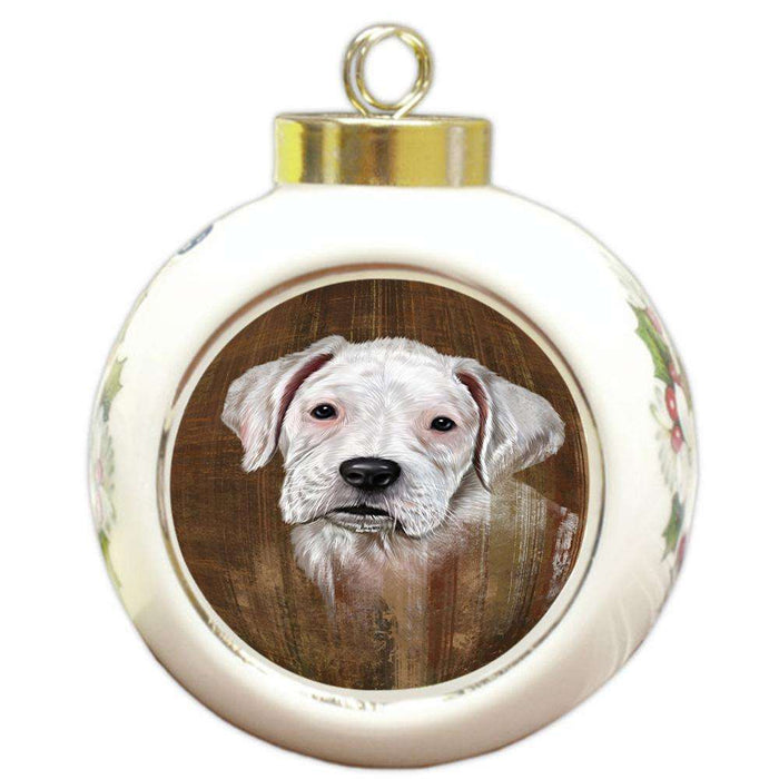 Rustic Boxer Dog Round Ball Christmas Ornament RBPOR50350
