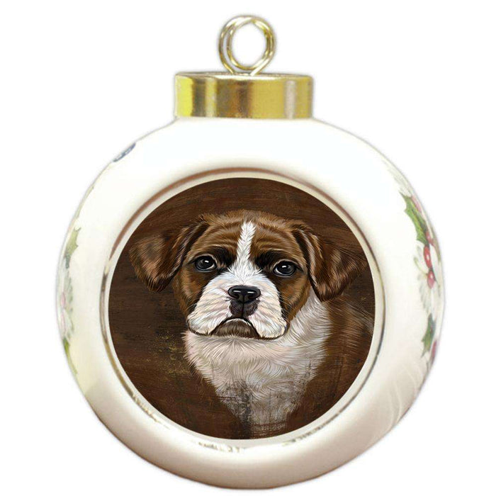Rustic Boxer Dog Round Ball Christmas Ornament RBPOR50351