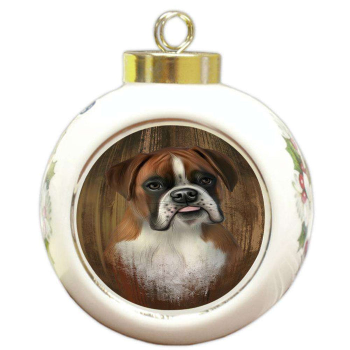 Rustic Boxer Dog Round Ball Christmas Ornament RBPOR50533