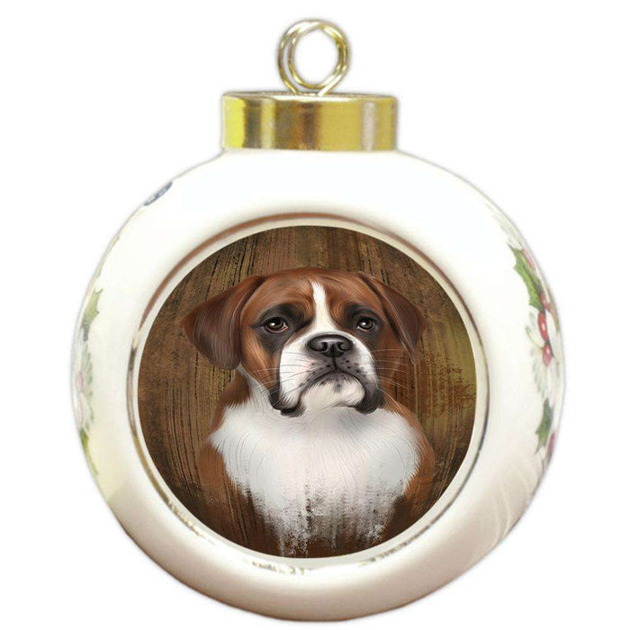 Rustic Boxer Dog Round Ball Christmas Ornament RBPOR50534