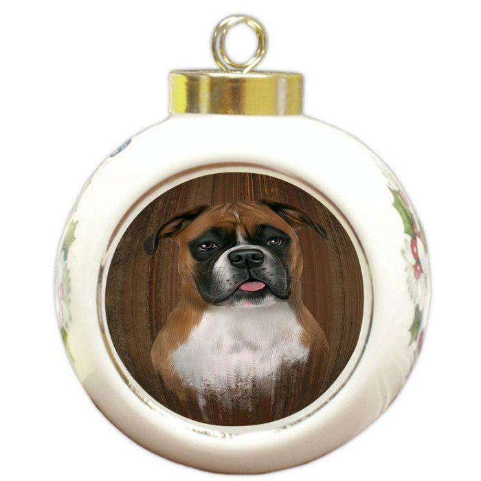 Rustic Boxer Dog Round Ball Christmas Ornament RBPOR50535
