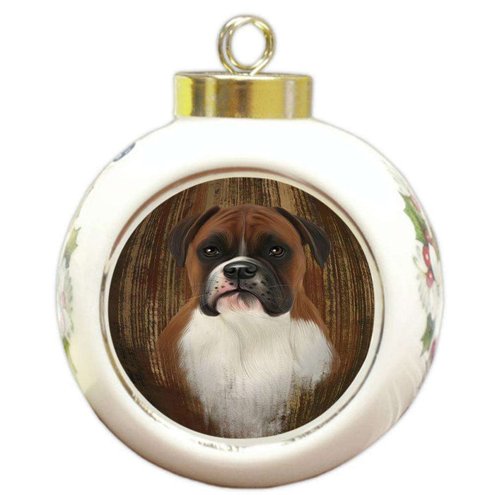 Rustic Boxer Dog Round Ball Christmas Ornament RBPOR50536