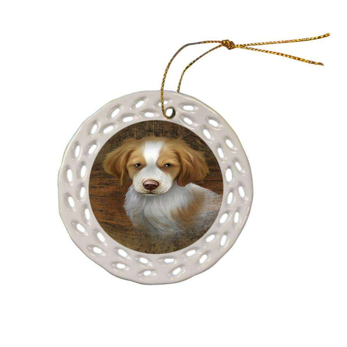 Rustic Brittany Spaniel Dog Ceramic Doily Ornament DPOR50354