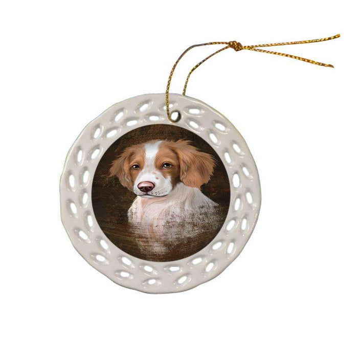 Rustic Brittany Spaniel Dog Ceramic Doily Ornament DPOR50357