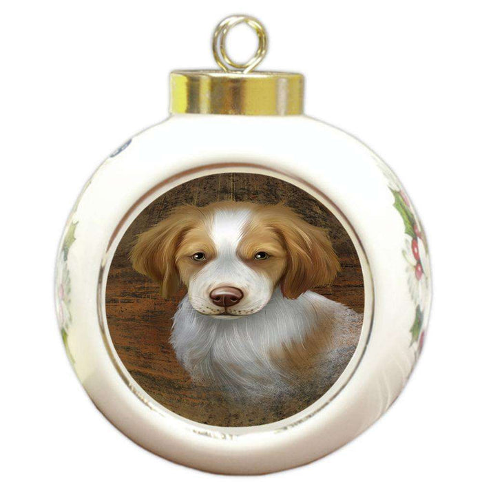 Rustic Brittany Spaniel Dog Round Ball Christmas Ornament RBPOR50354