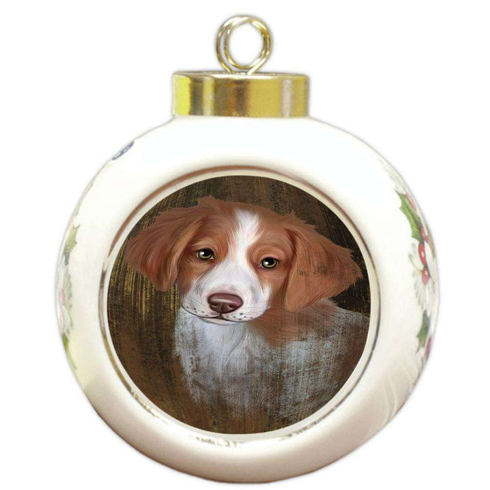 Rustic Brittany Spaniel Dog Round Ball Christmas Ornament RBPOR50355