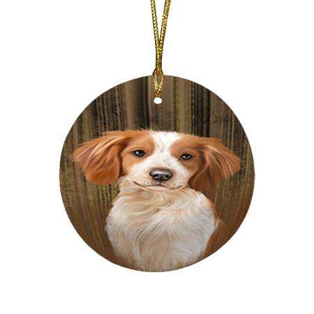 Rustic Brittany Spaniel Dog Round Flat Christmas Ornament RFPOR50344
