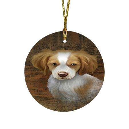 Rustic Brittany Spaniel Dog Round Flat Christmas Ornament RFPOR50345