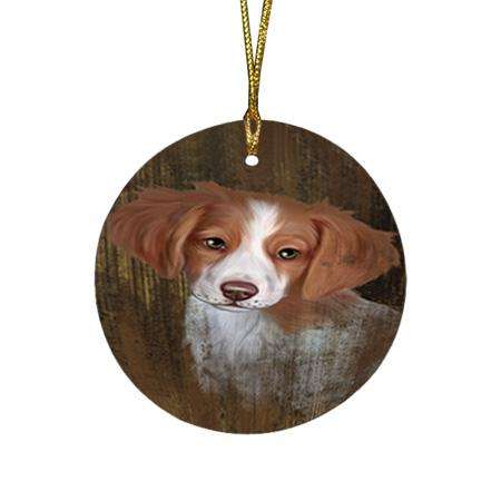 Rustic Brittany Spaniel Dog Round Flat Christmas Ornament RFPOR50346
