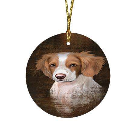 Rustic Brittany Spaniel Dog Round Flat Christmas Ornament RFPOR50348