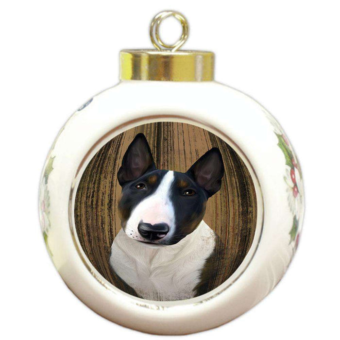 Rustic Bull Terrier Dog Round Ball Christmas Ornament RBPOR50358
