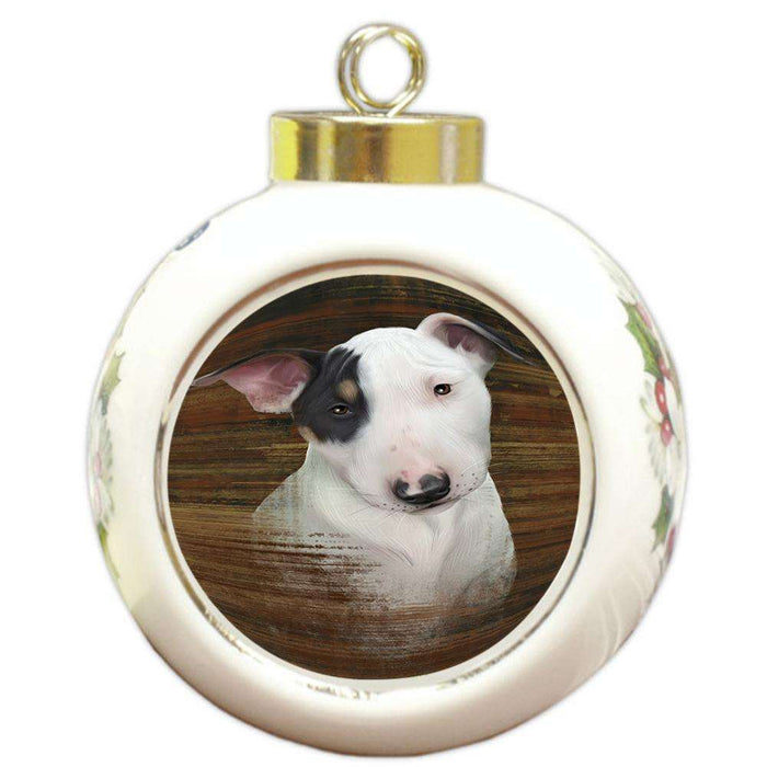 Rustic Bull Terrier Dog Round Ball Christmas Ornament RBPOR50359