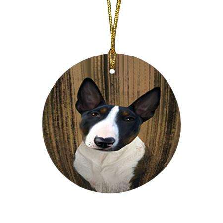 Rustic Bull Terrier Dog Round Flat Christmas Ornament RFPOR50349