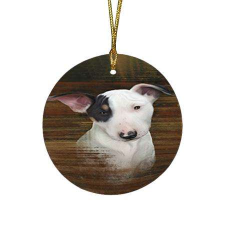 Rustic Bull Terrier Dog Round Flat Christmas Ornament RFPOR50350