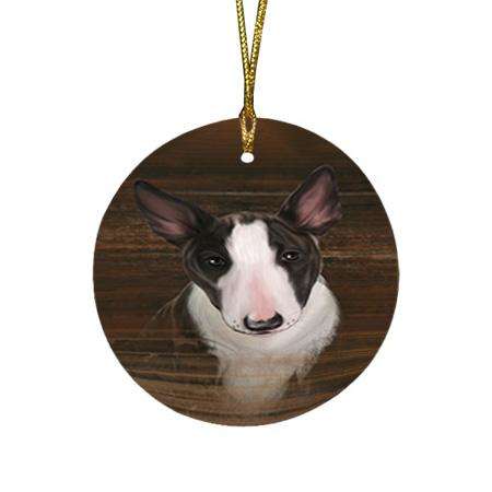 Rustic Bull Terrier Dog Round Flat Christmas Ornament RFPOR50351