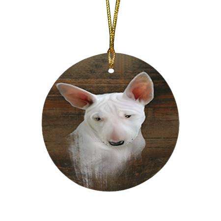 Rustic Bull Terrier Dog Round Flat Christmas Ornament RFPOR50352
