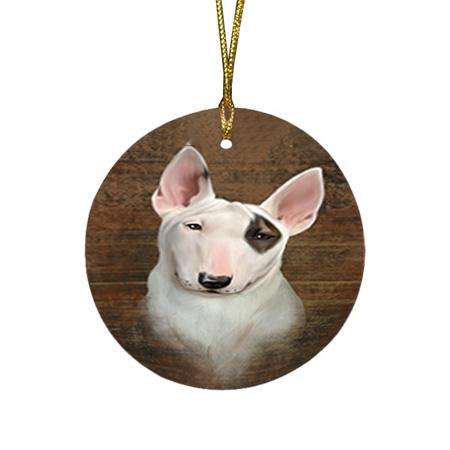 Rustic Bull Terrier Dog Round Flat Christmas Ornament RFPOR50353