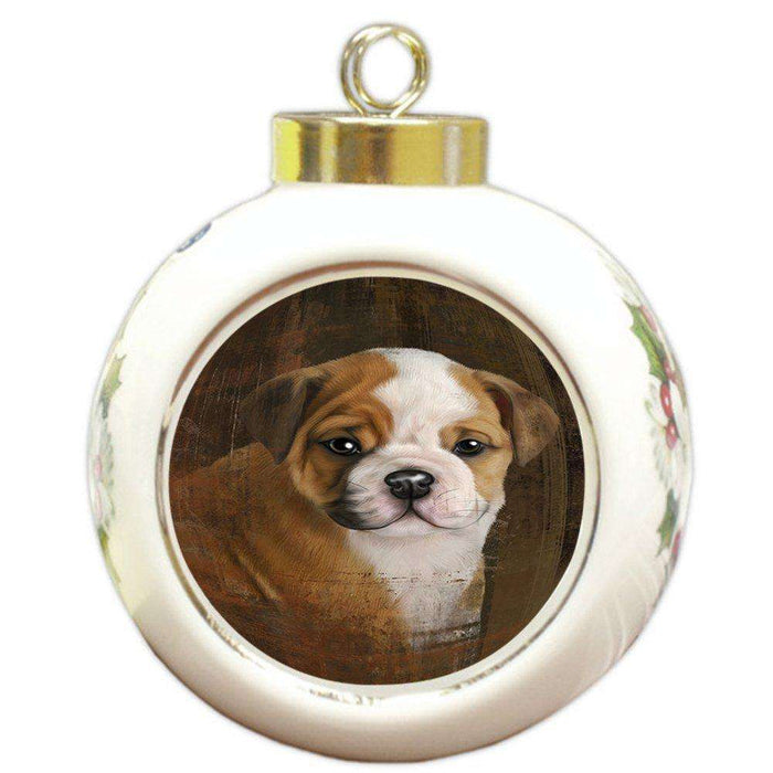 Rustic Bulldog Round Ball Christmas Ornament RBPOR48215