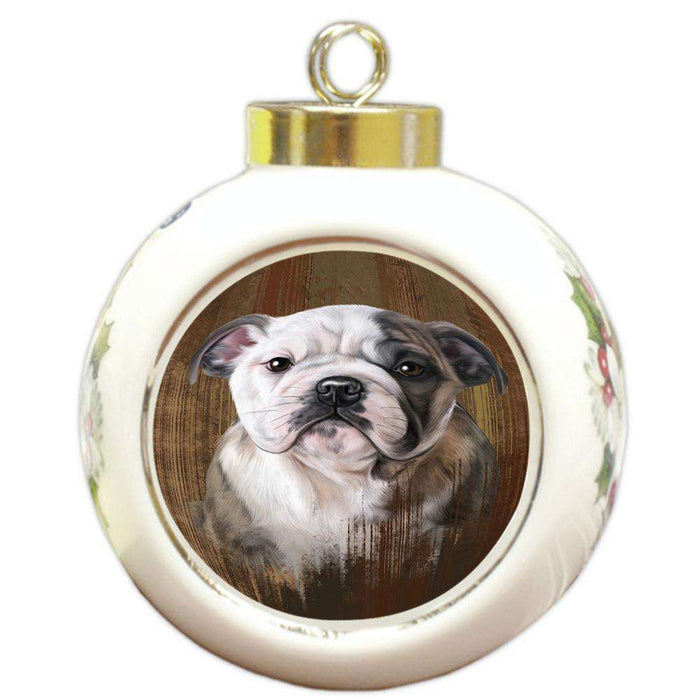 Rustic Bulldog Round Ball Christmas Ornament RBPOR50363