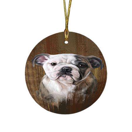 Rustic Bulldog Round Flat Christmas Ornament RFPOR50354