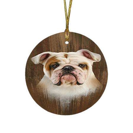 Rustic Bulldog Round Flat Christmas Ornament RFPOR50529