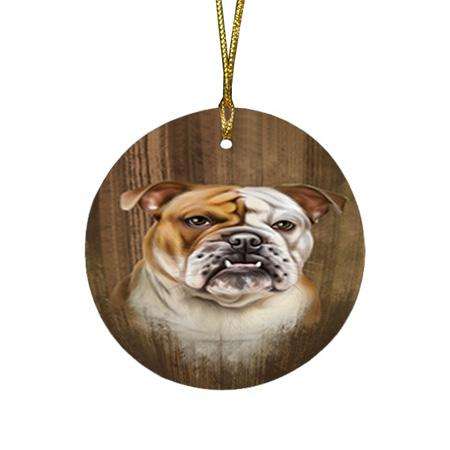 Rustic Bulldog Round Flat Christmas Ornament RFPOR50530