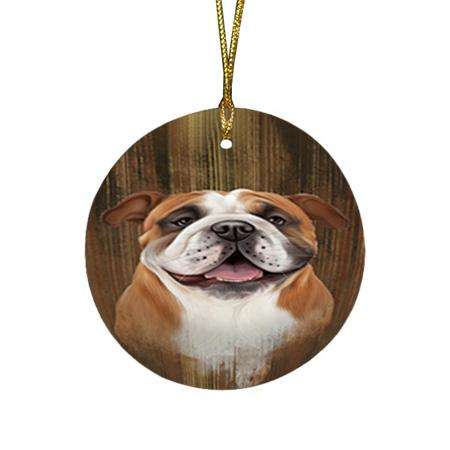 Rustic Bulldog Round Flat Christmas Ornament RFPOR50531