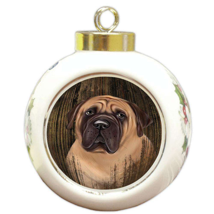 Rustic Bullmastiff Dog Round Ball Christmas Ornament RBPOR50364