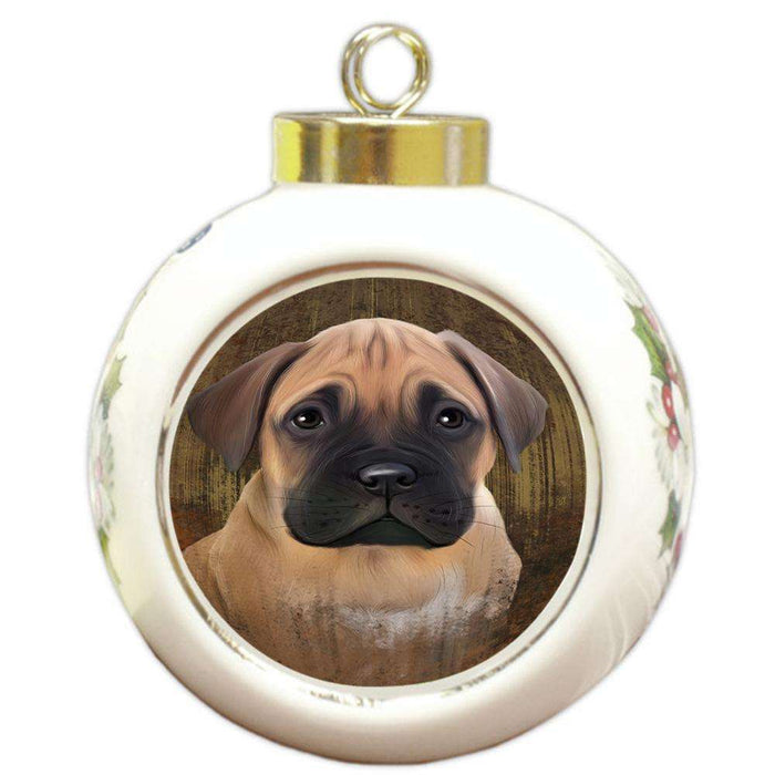 Rustic Bullmastiff Dog Round Ball Christmas Ornament RBPOR50366