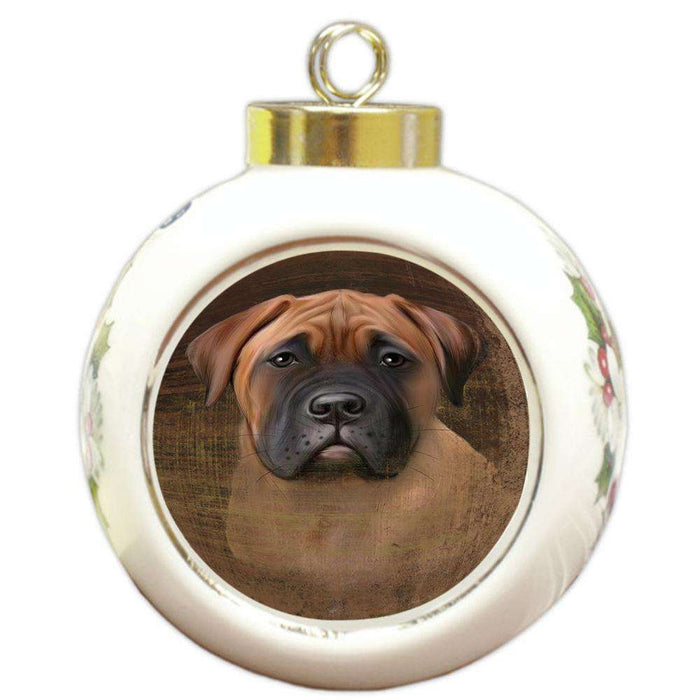 Rustic Bullmastiff Dog Round Ball Christmas Ornament RBPOR50368
